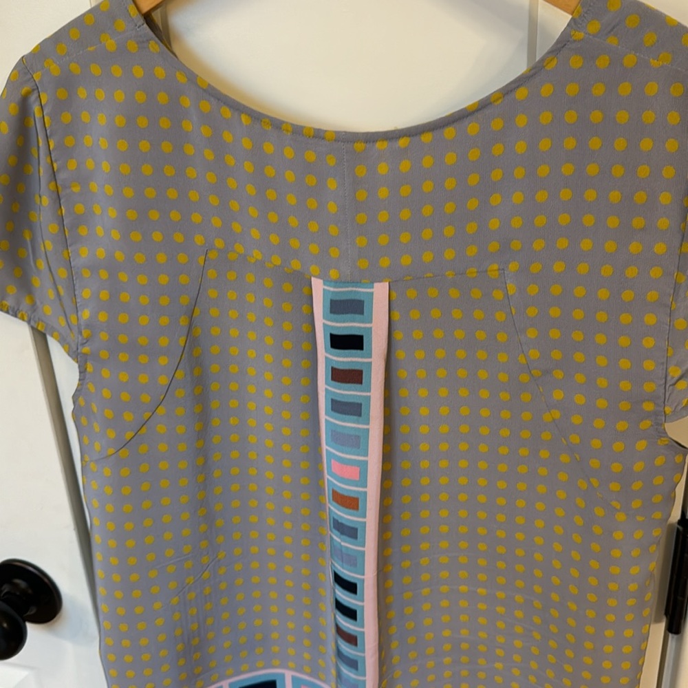 Pale Borders silk blouse Heyhoe Anthropologie 12 10 Medium Boho tribal polka dot - Picture 8 of 8